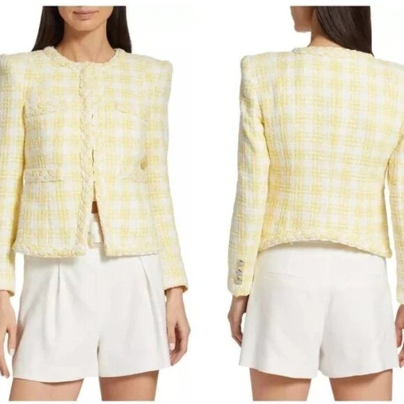 EUC Veronica Beard Bryne Yellow Tweed Open-Front Jacket Blazer 8 - Picture 1 of 11
